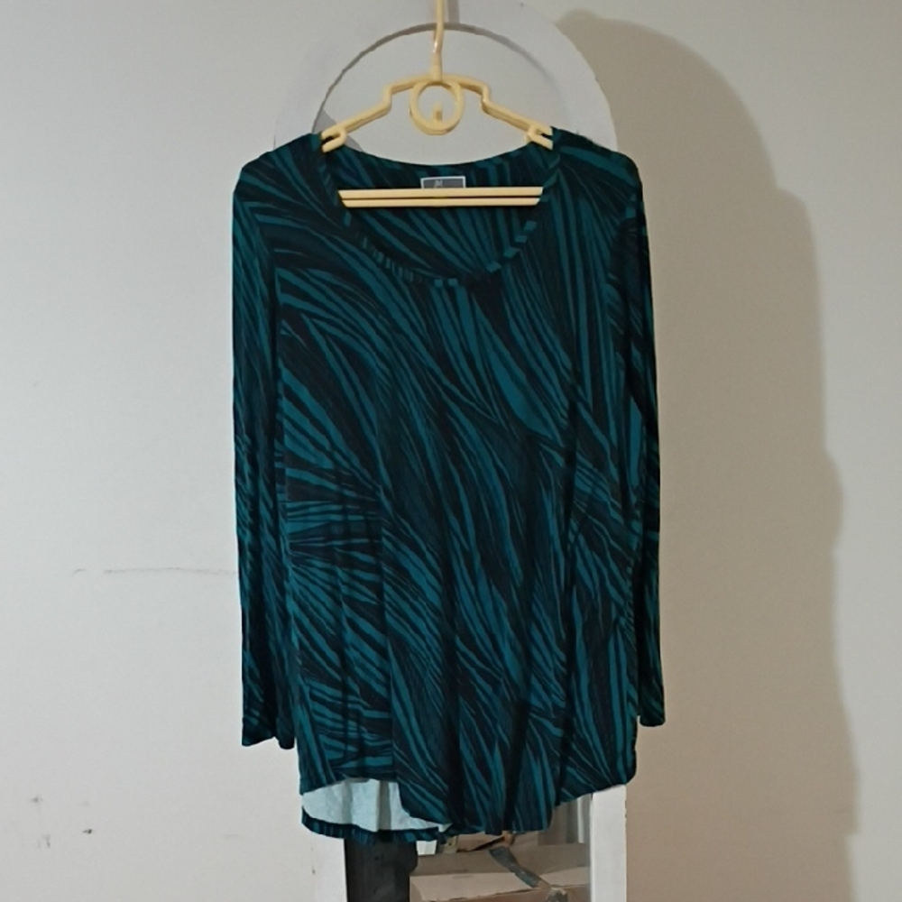 JM Collection Teal and Black Striped Long Sleeve Top
